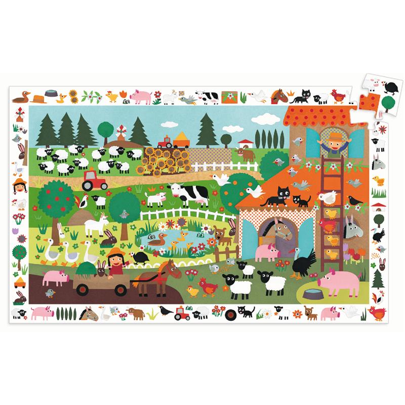 Djeco Wimmel-Puzzle Suchpuzzle Motiv Bauernhof inkl. Poster - 35 Teile