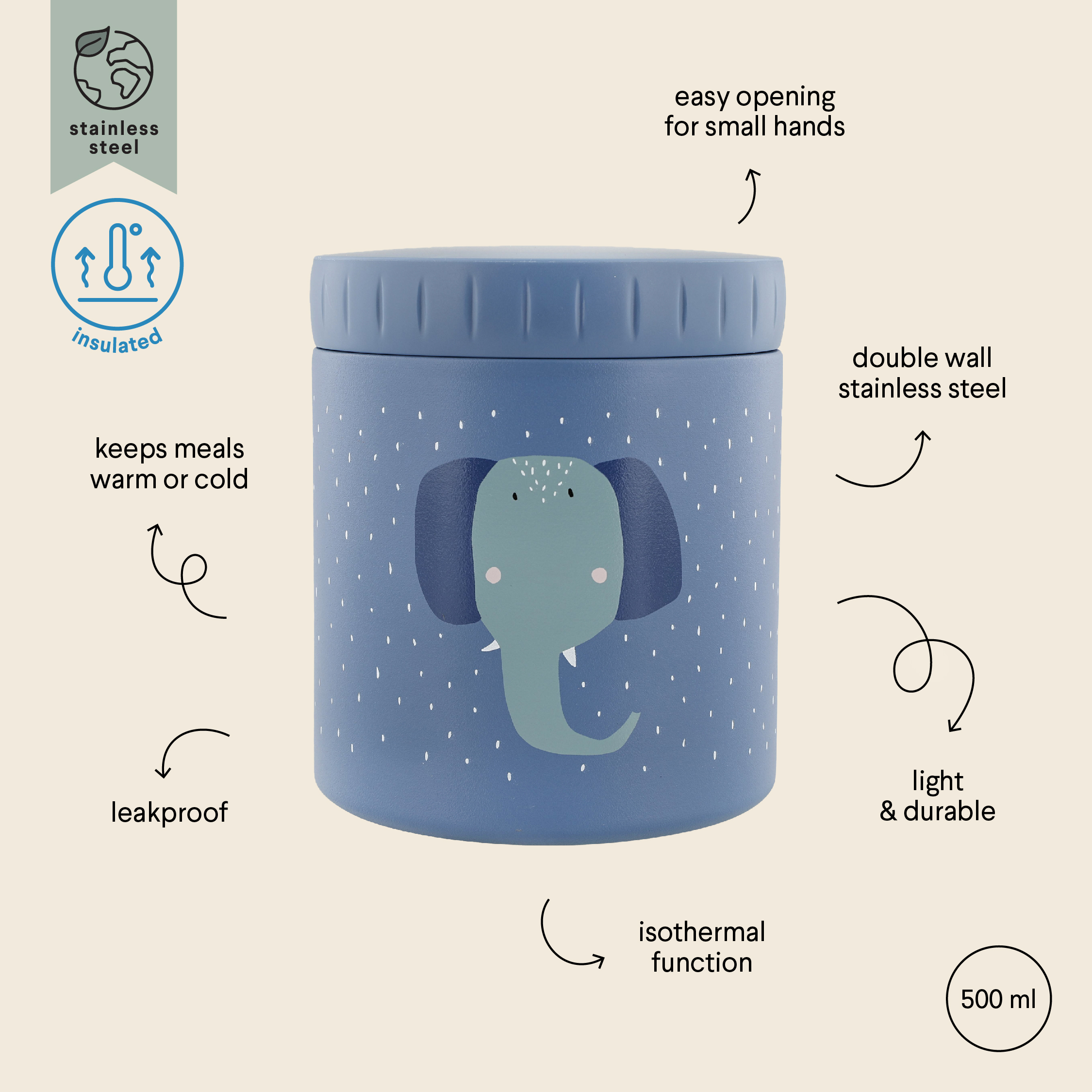 Trixie Isolierbehälter Lunchbox Edelstahl Mrs Elephant 300 ml Trixie Isolierbehälter Lunchbox Edelstahl Mrs Elephant 300 ml