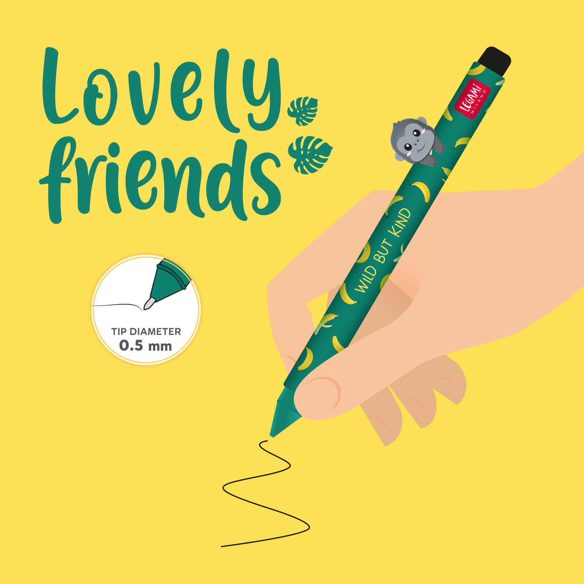Legami Gel Stift mit Tierdeko Lovely Friends Wild but Kind Gorilla