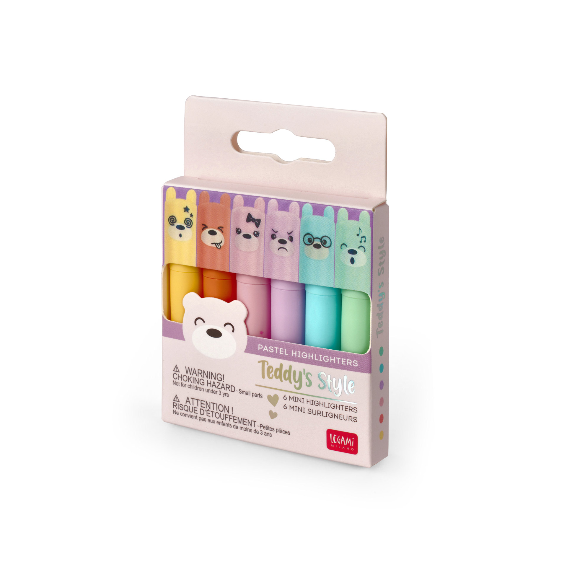 Legami 6er-Set aus Mini Textmarkern Teddy's Style Bär