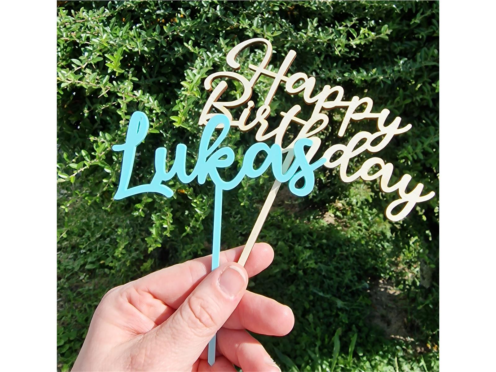 Kuchentopper Caketopper aus Holz zum Geburtstag Happy Birthday