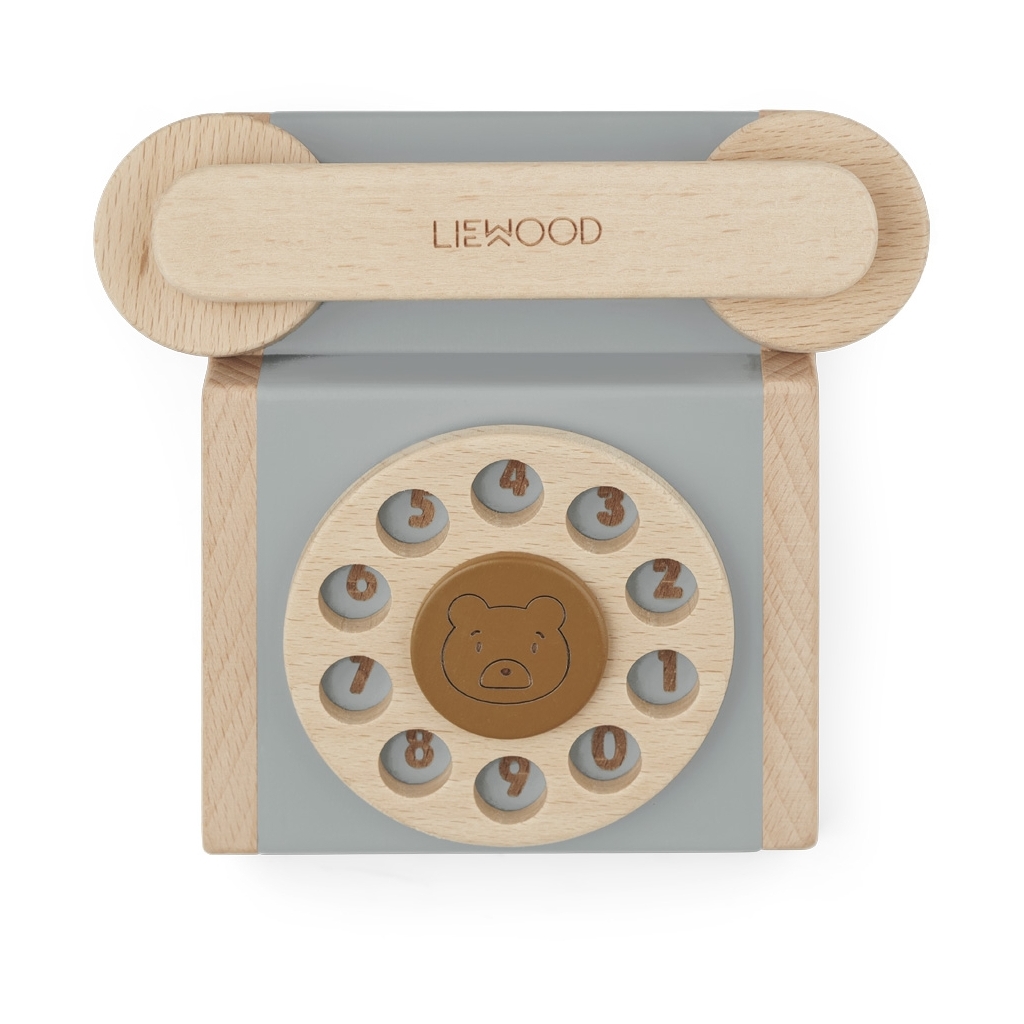 Liewood Selma klassisches Telefon aus Holz Blue Fog Multy Mix