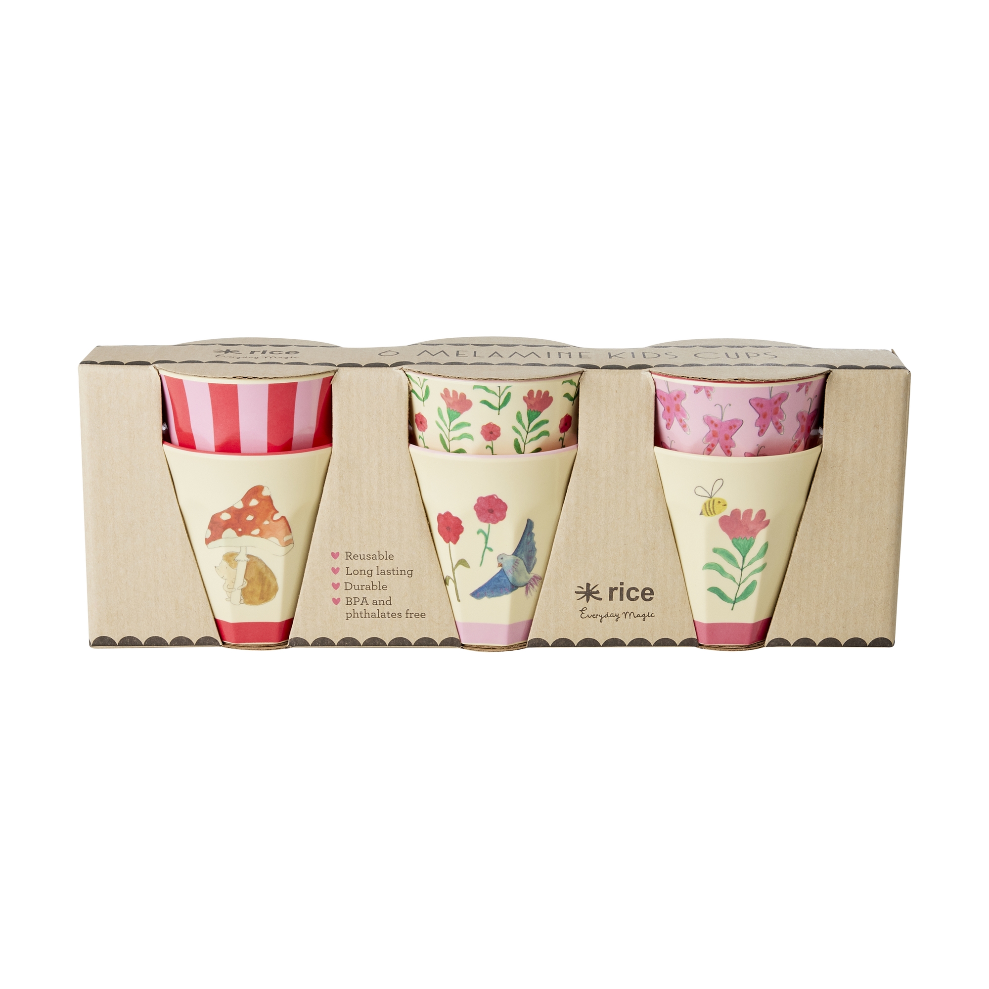 Rice Trinkbecher Kinderbecher Pink Happy Forest Print Small 6 Stück