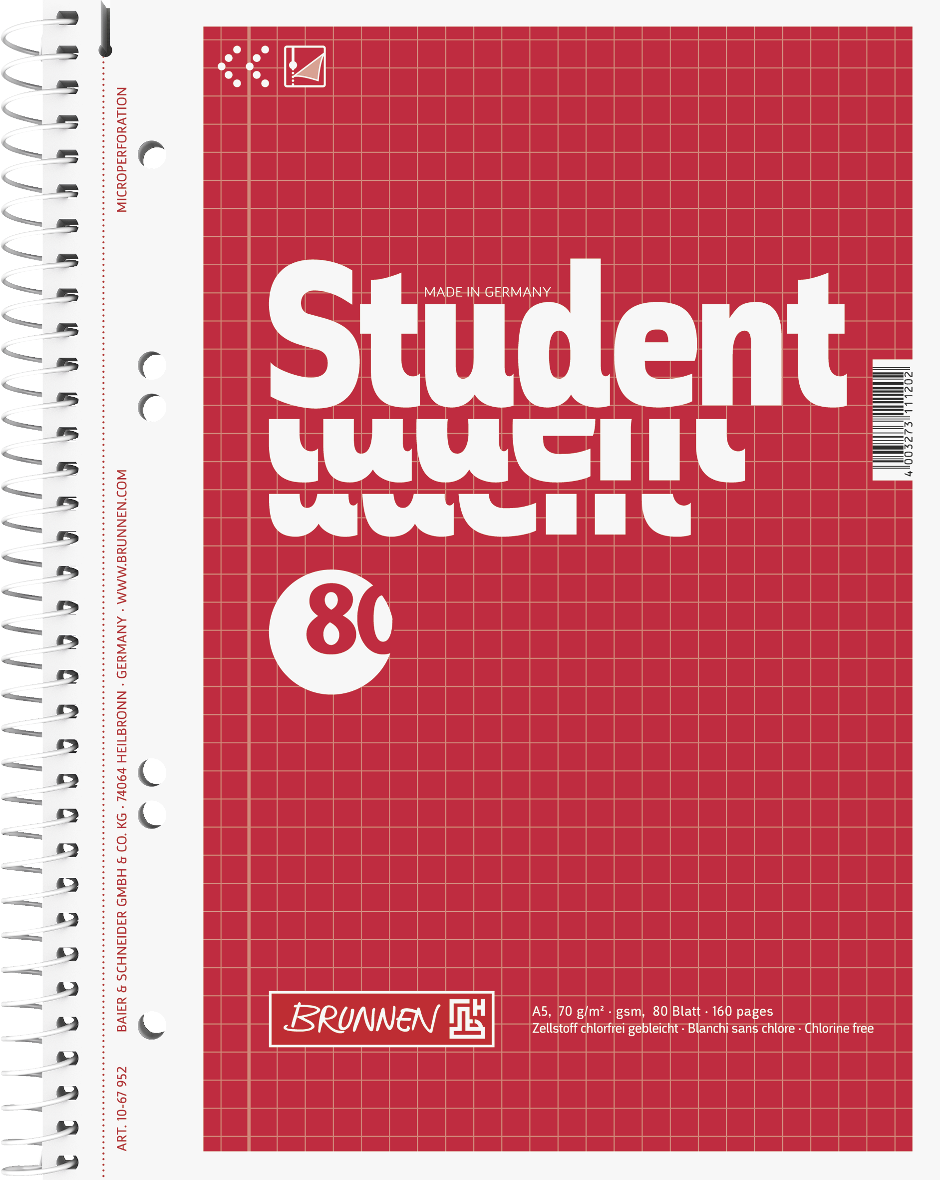 Brunnen College Block A5 kariert rot