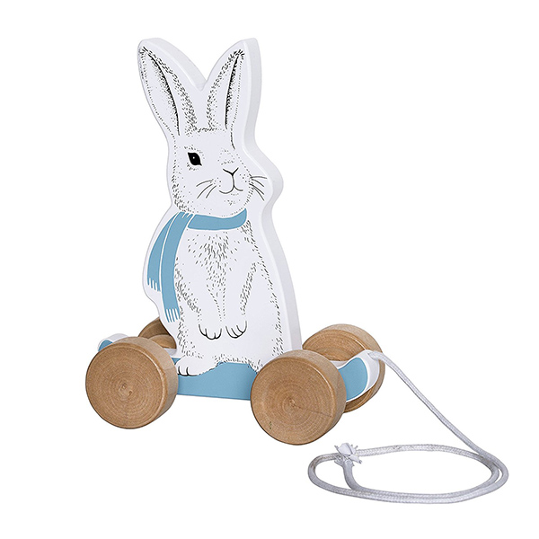 Bloomingville Holz-Nachziehtier Hase auf Skateboard in weiß blau