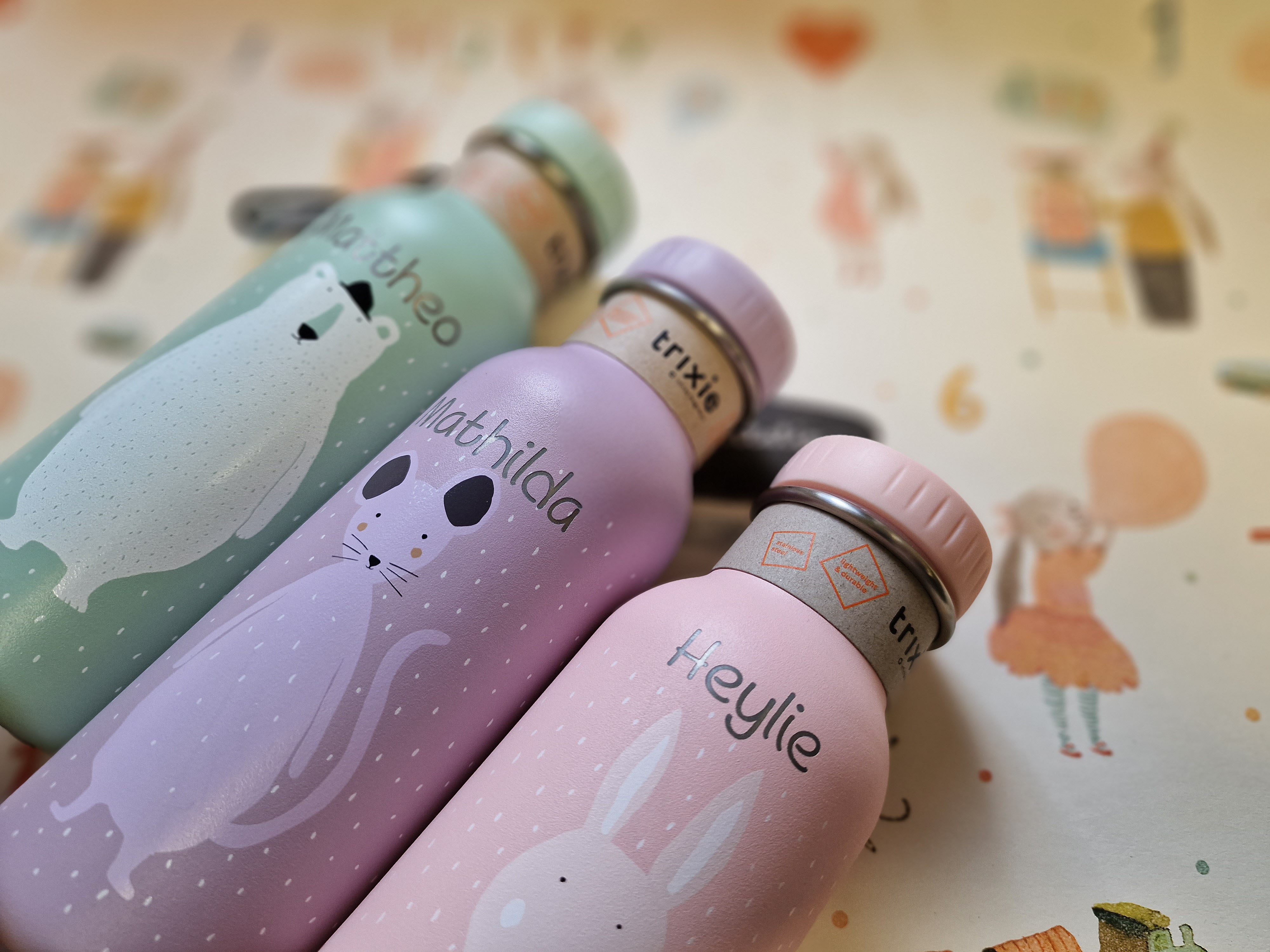 Trixie Trinkflasche aus Edelstahl Mrs Rabbit Hase 350ml personalisiert