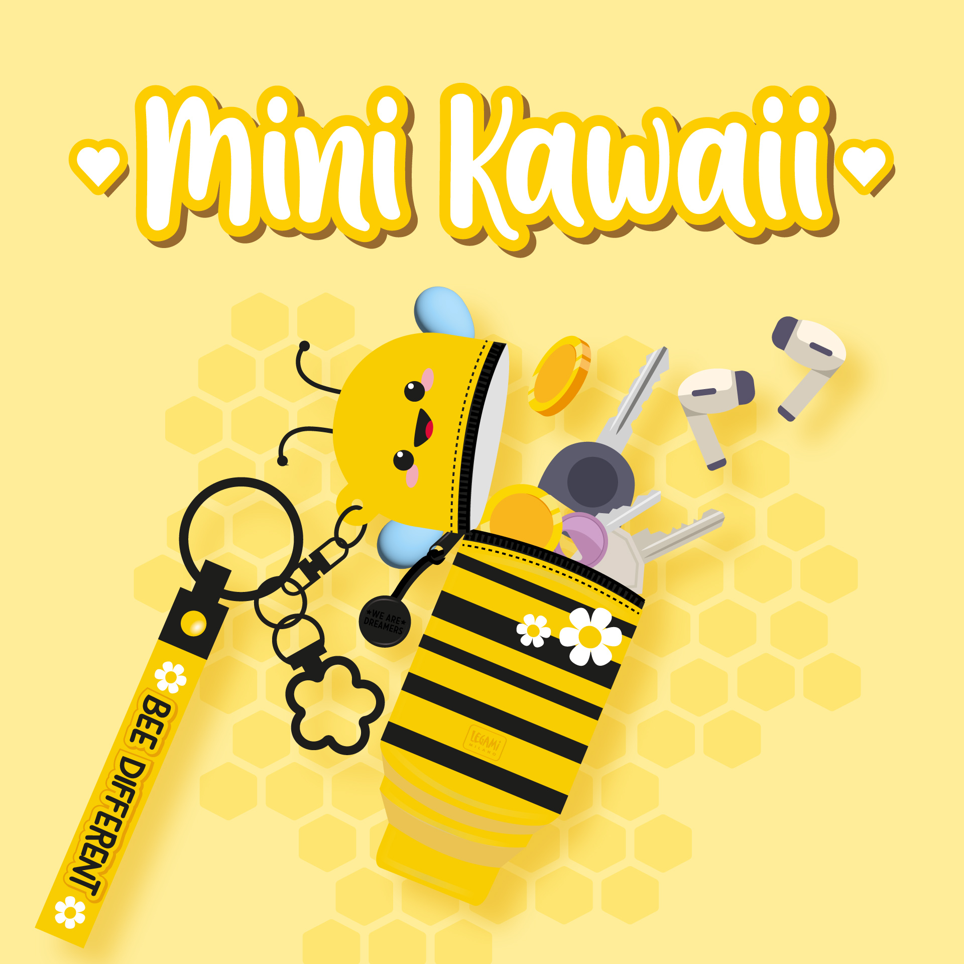 Legami Mini Kawaii Münztasche mit Schlüsselanhänger Bee Biene