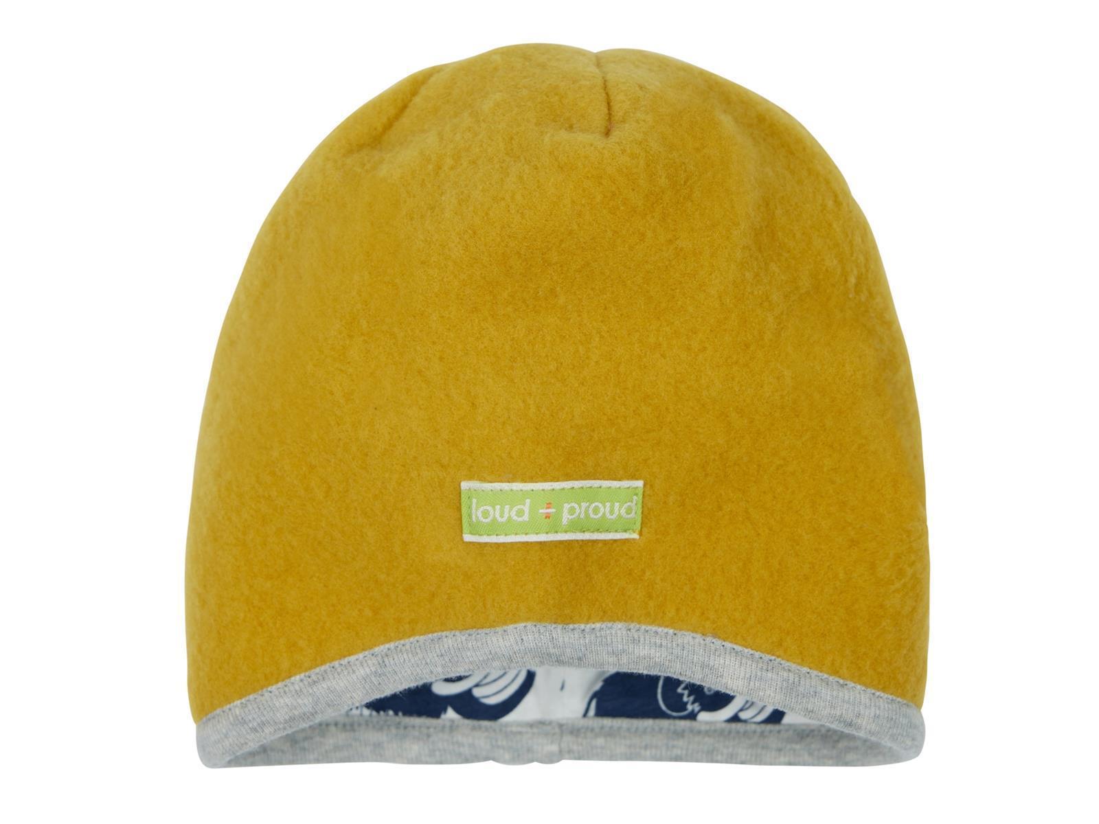 Loud + Proud Wendemütze Kindermütze Wollfleece Curry Mammut 62/68