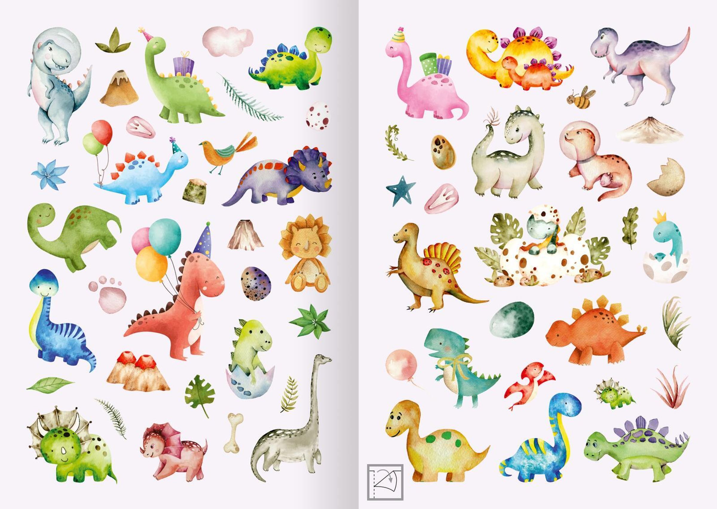 Meine Aquarell Sticker mit über 200 Sticker Dinosaurier
