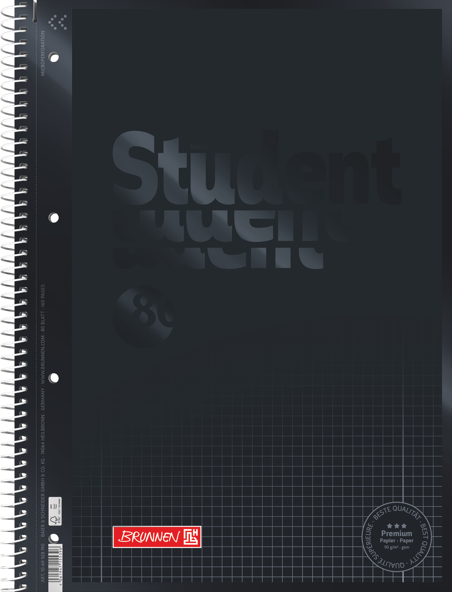 Brunnen Collegeblock Student kariert Lineatur 28 DIN A4 80 Blatt