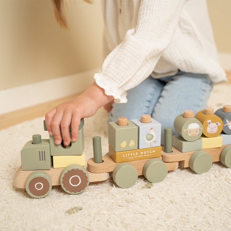 Little Dutch Steckzug Eisenbahn Stapelzug Holz-Zug Traktor Little Farm