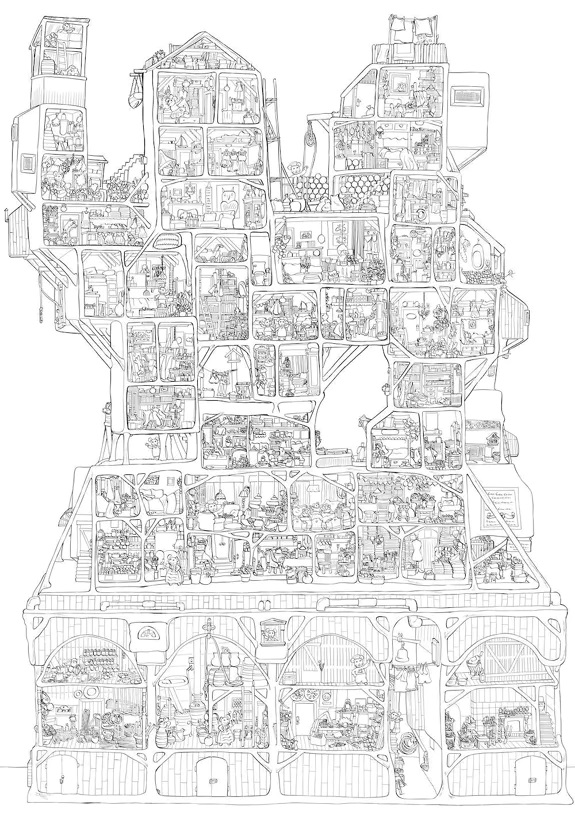 The Mouse Mansion XL Ausmalbild für Kinder Das Mäusehaus Malblatt