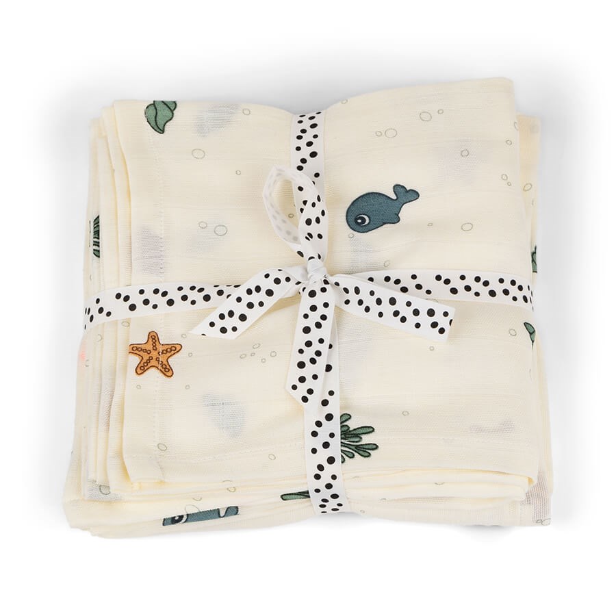 Done by Deer Pucktuch Swaddle Mulltuch 120 x 120 cm 2 Stück beige Sea friends