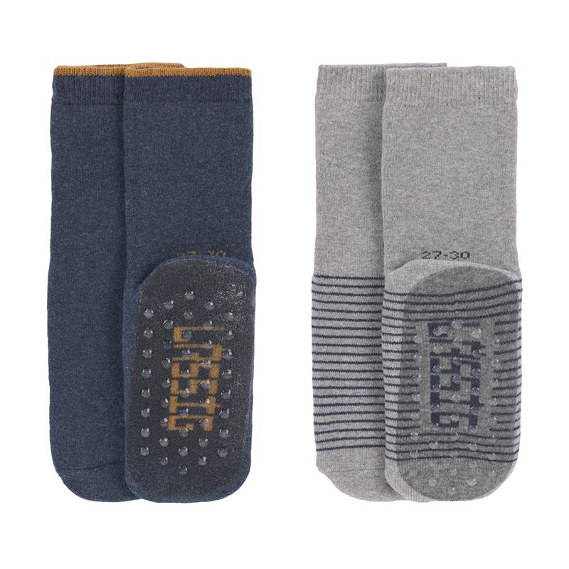 Lässig Kinder Antirutsch-Socken Anti-Slip Socks blau grau 2er Set 19/22