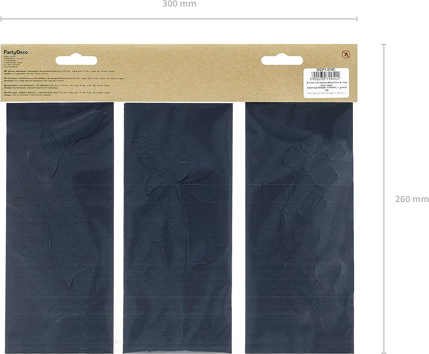 PartyDeco Hochzeitsdeko Tischdekoration Papierzweige Navy blue Blau