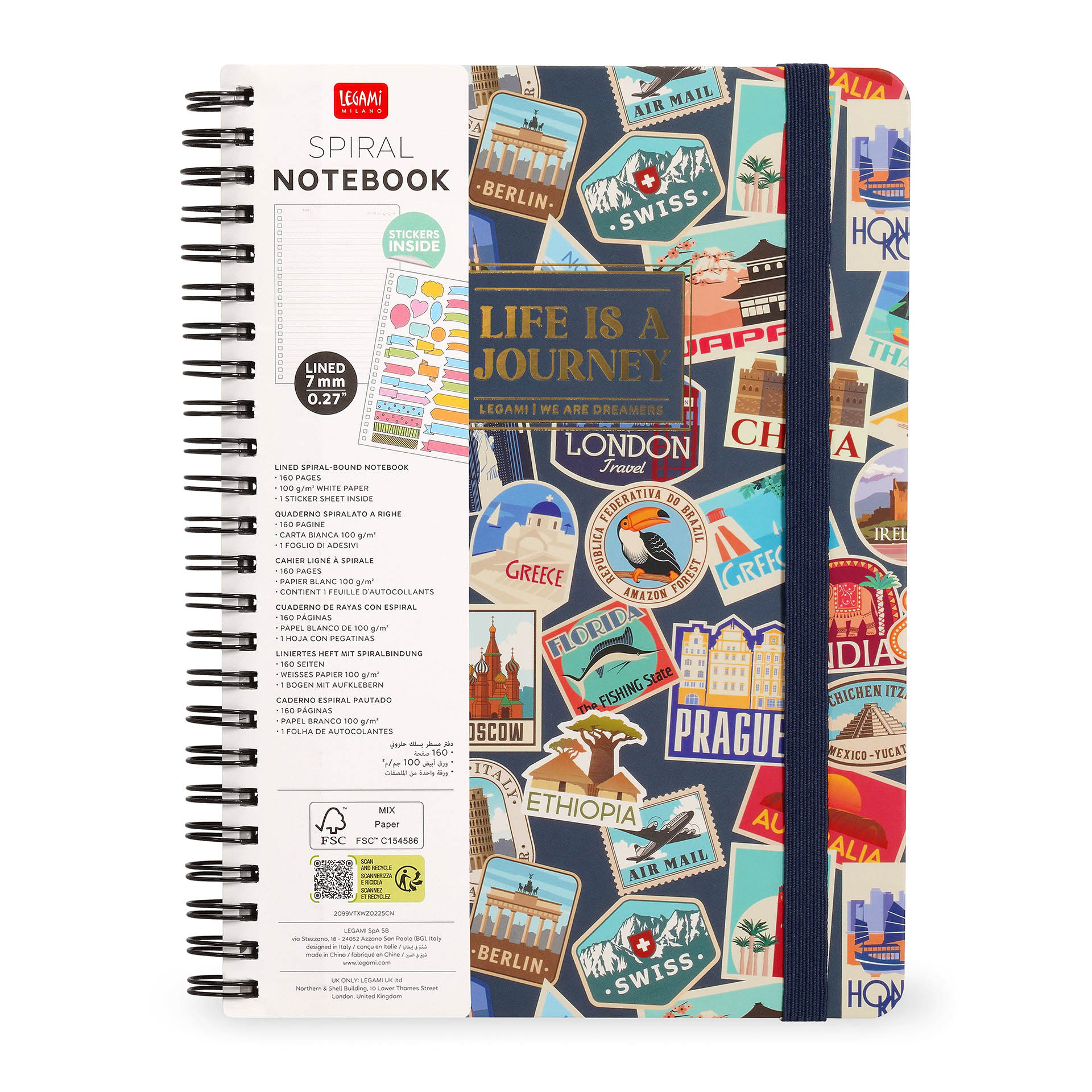 Legami Liniertes Notizbuch Maxi Spiralbindung Din A4 Travel Stickers Legami Liniertes Notizbuch Maxi Spiralbindung Din A4 Travel Stickers