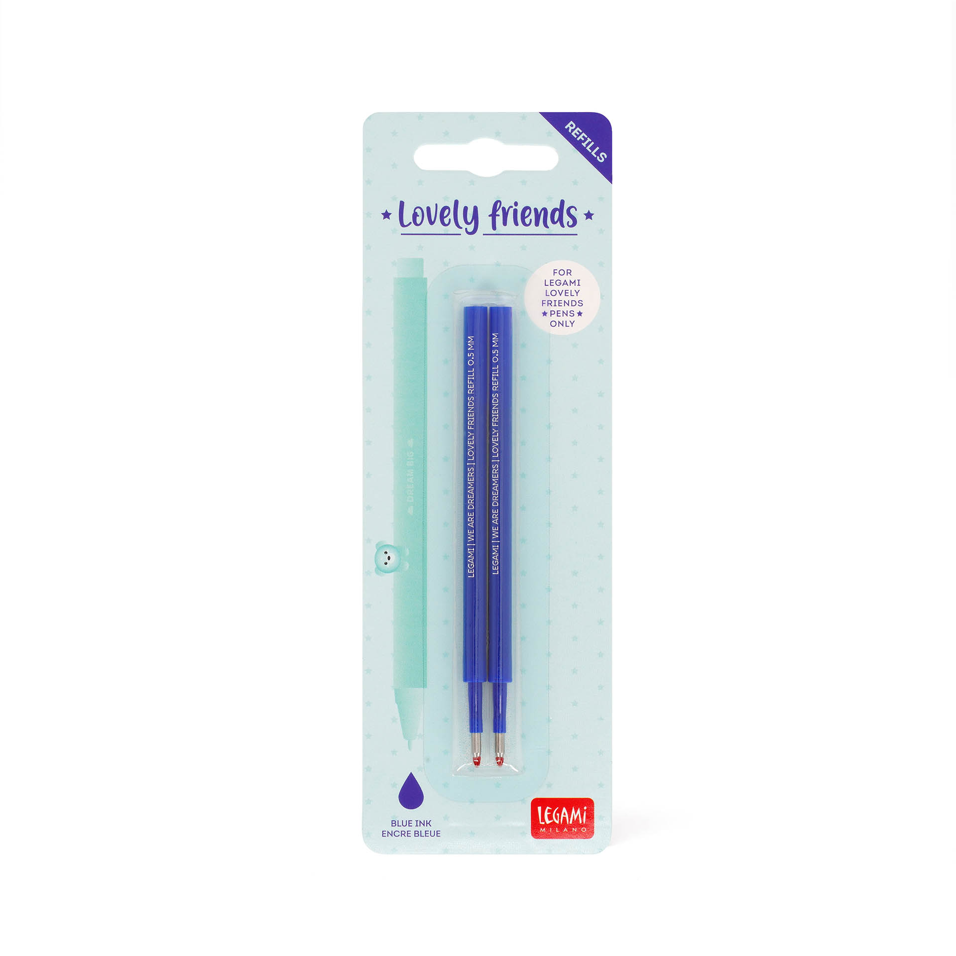 Legami Set mit 2 Ersatzpatronen für Gelstift Lovely Friends blau