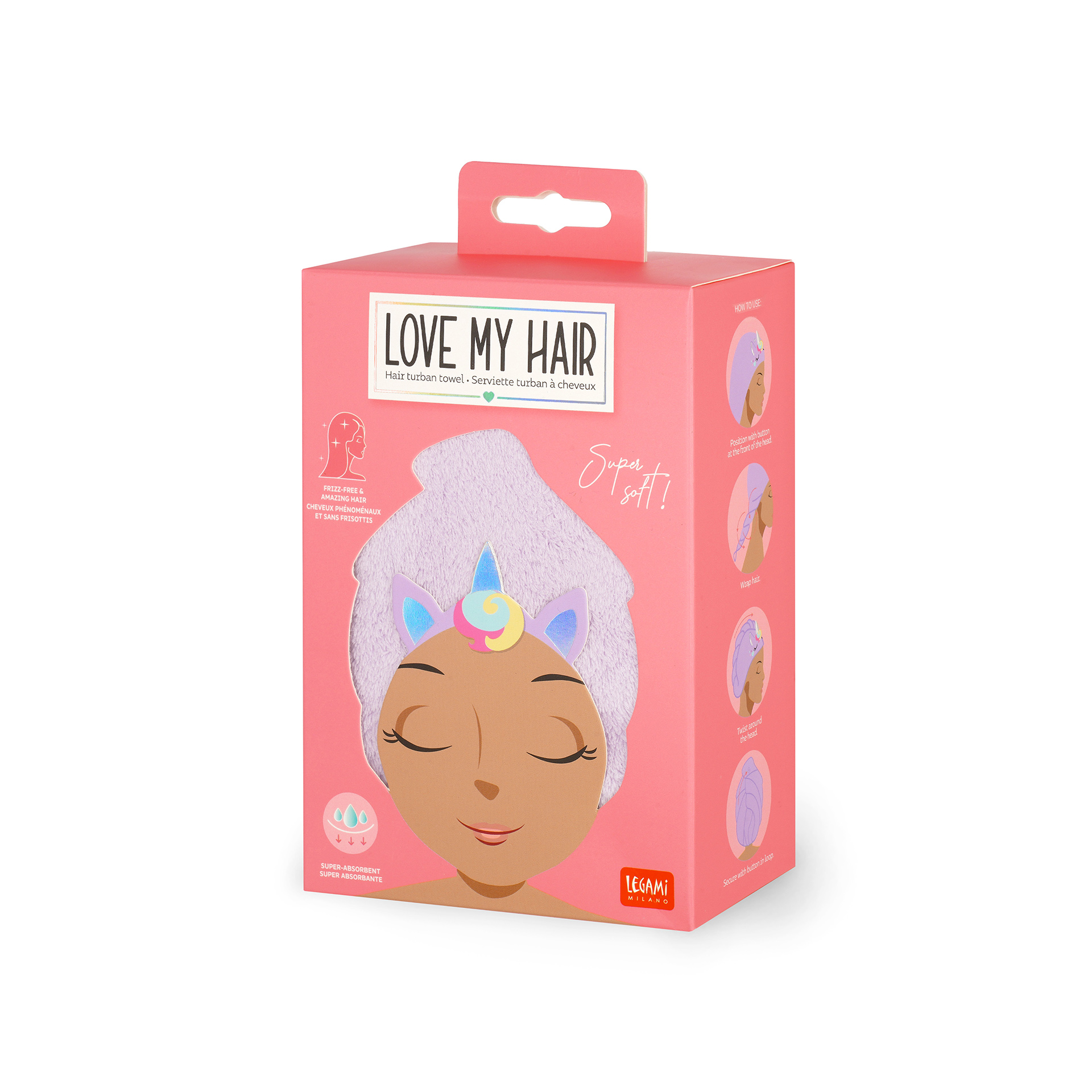 Legami Turban-Handtuch für die Haare - Love my Hair Unicorn Einhorn