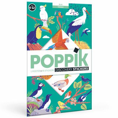 Poppik Stickerposter Discovery- 1 Poster + 45 Sticker Motiv Vögel 6-12 J.