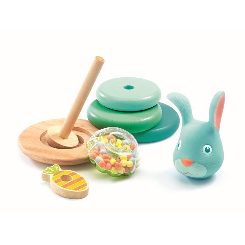 Djeco Cascarott Stapelturm Stapelspielzeug Stapelringe bunt Hase