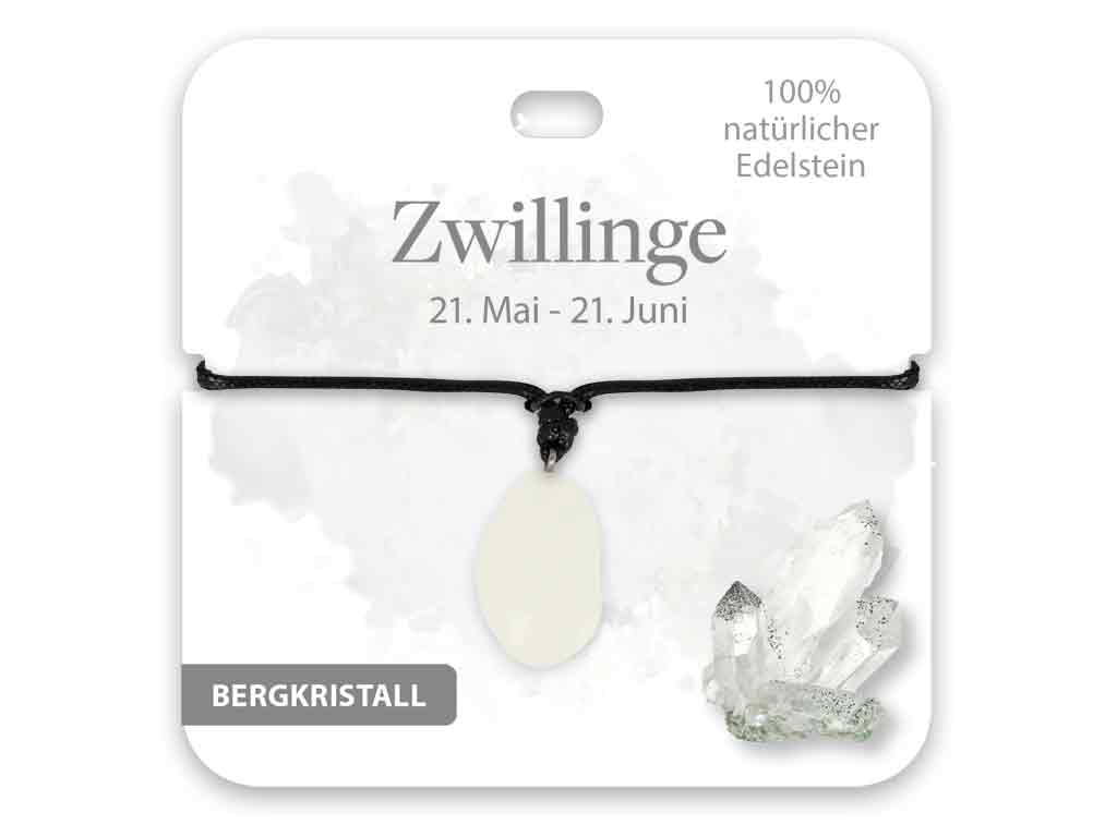 Edelstein Schlüsselanhänger Bergkristall Sternzeichen Zwillinge