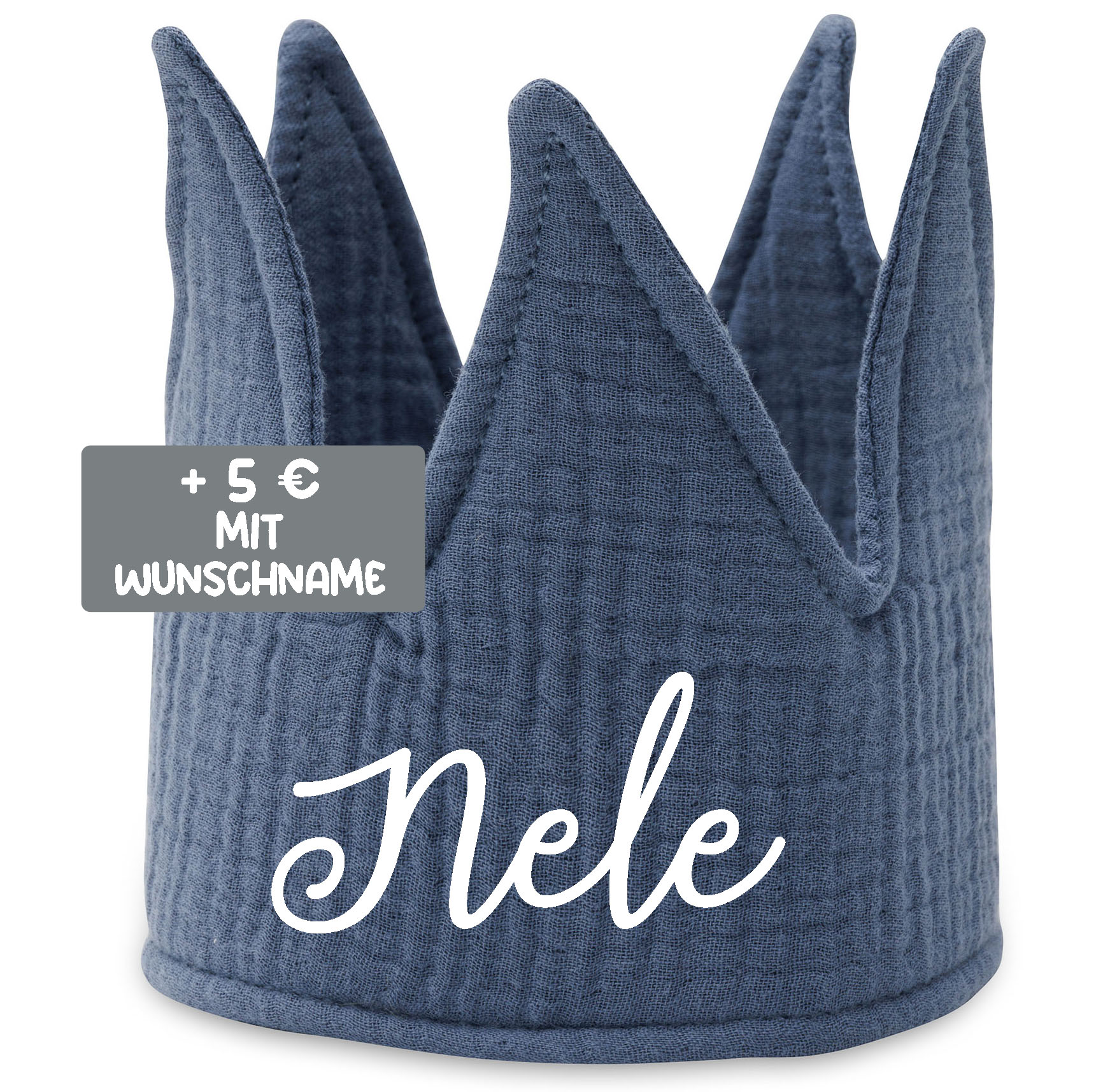 Jollein Geburtstagskrone aus Stoff 12 x 35 cm Jeans Blue