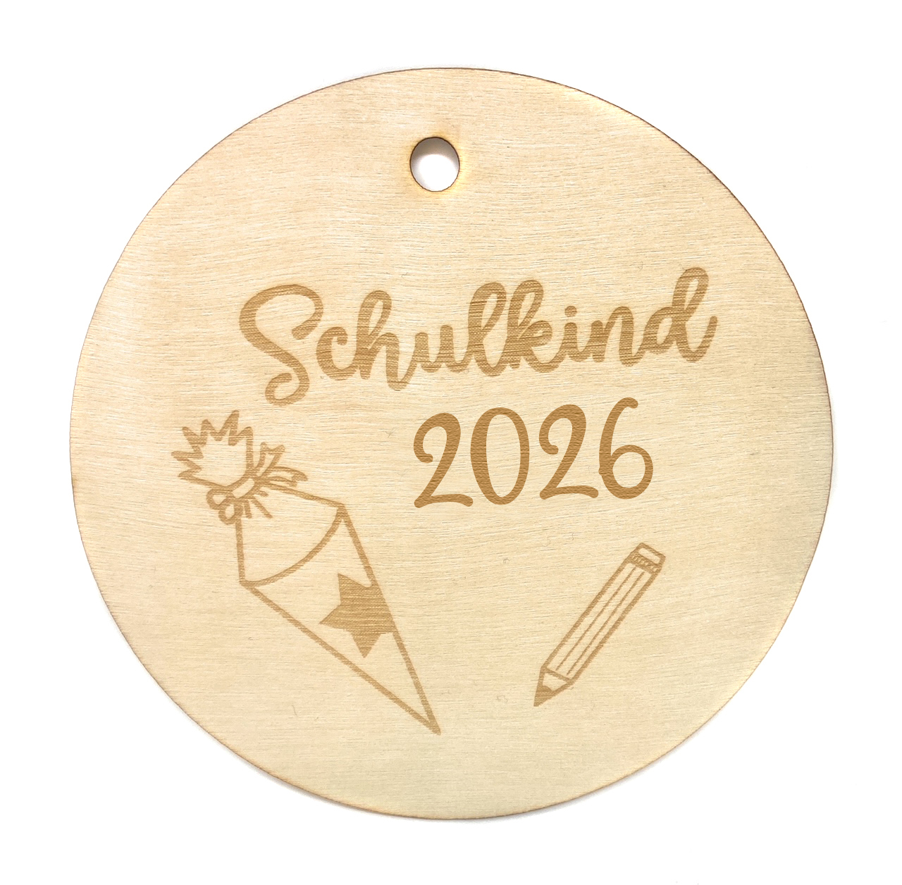Holzscheibe Schulkind 2026 Geschenkanhänger 10 cm