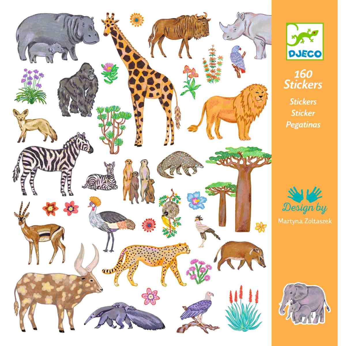 Djeco Aufkleber Sticker Kenia Safaritiere 160 Stück