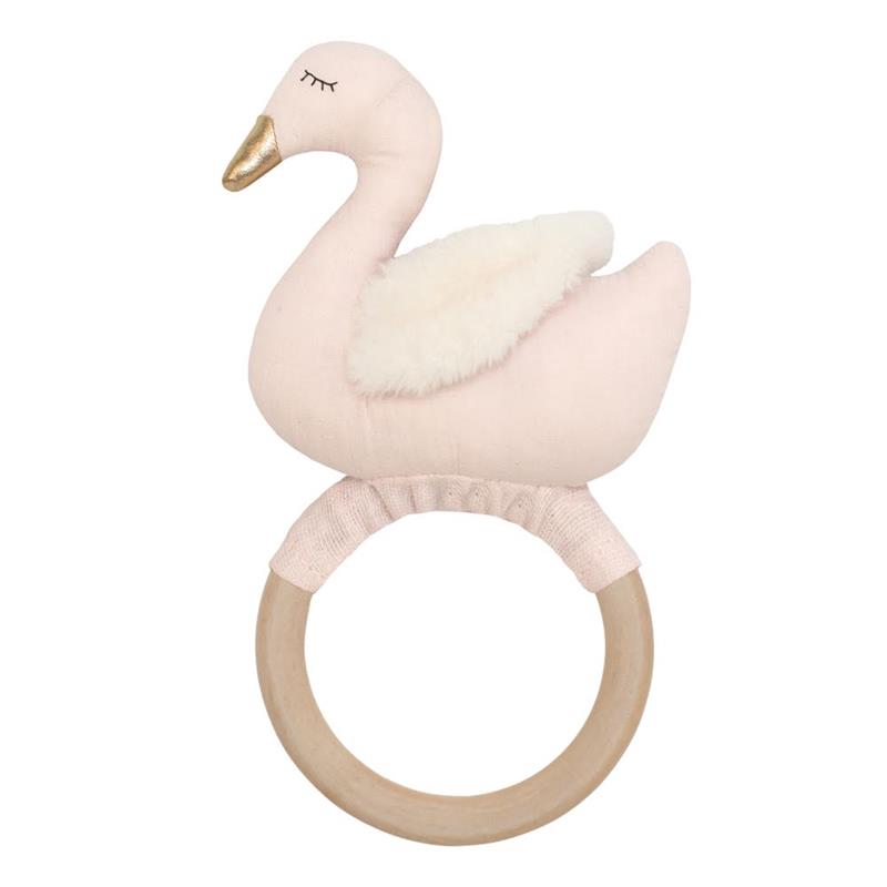 JaBaDaBaDo Ringrassel mit Holzring Schwan rosa