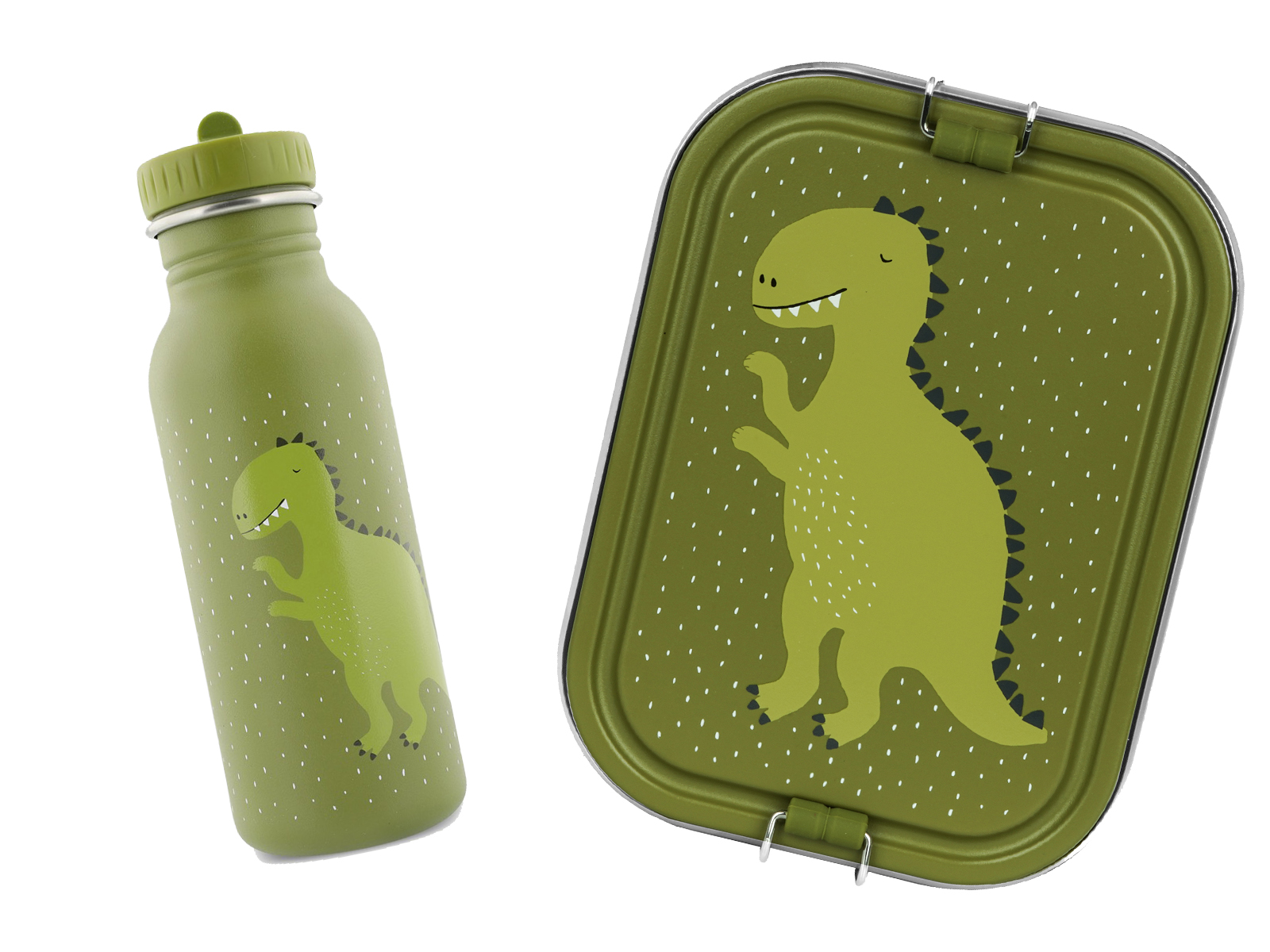 Trixie Baby Brotdose Trinkflasche Set Edelstahl Dino Grün Large