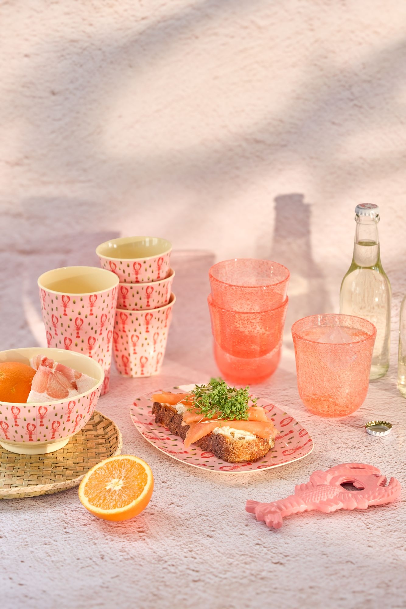 Rice Melaminbecher Blumen Pink Lobster Hummer Print Medium