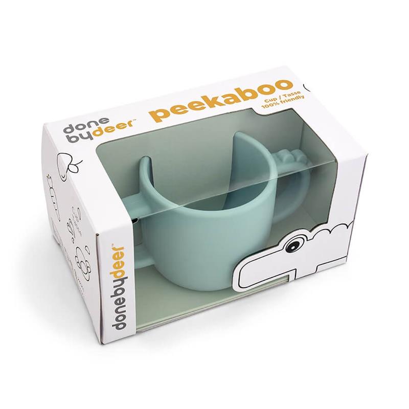 Done by deer Silikonbecher mit Griff Peekaboo Becher Elefant blau