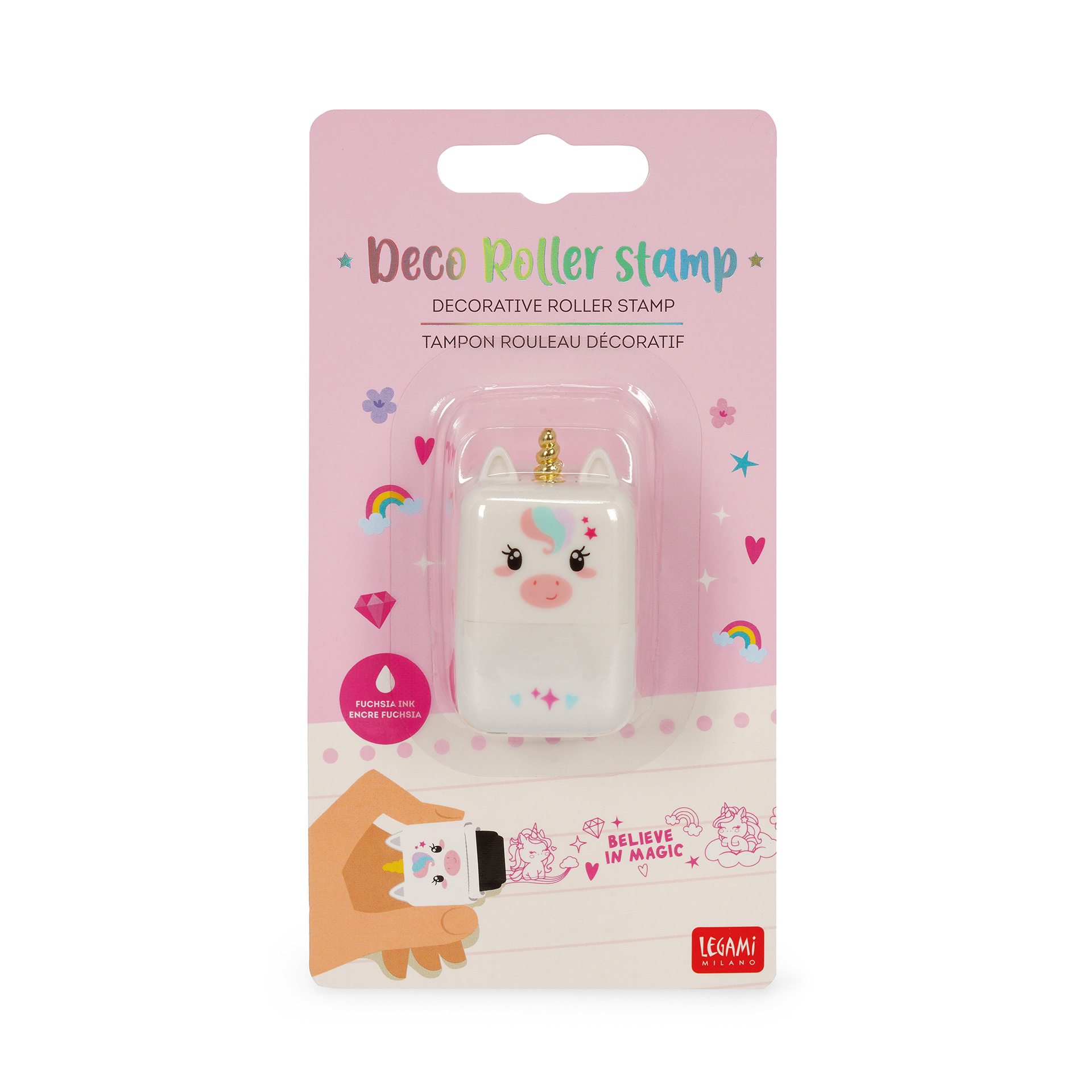 Legami Deko-Rollstempel Teddy unicorn Einhorn pink