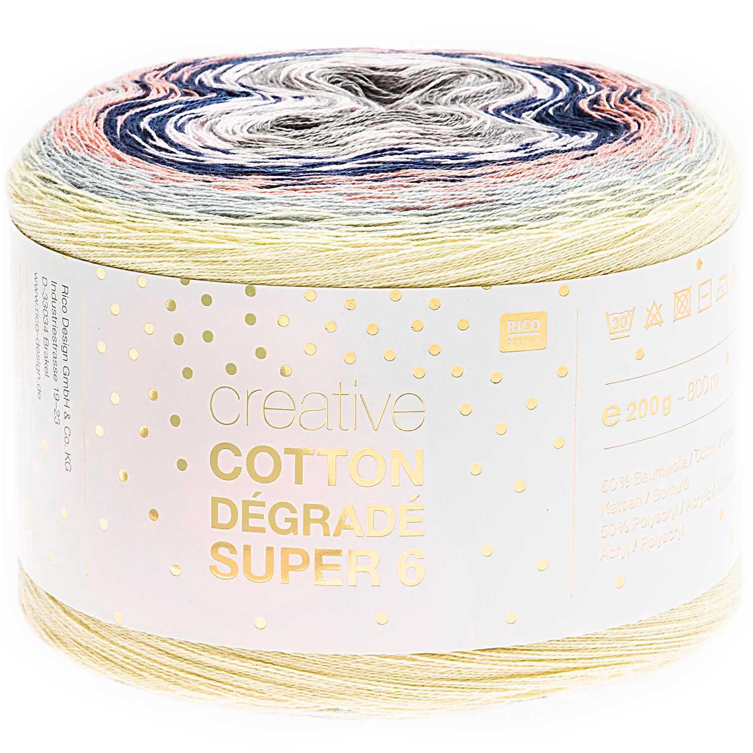 Rico Design Creative Cotton Dégradé Super 6 200g Farbe 001 Pastell Mix