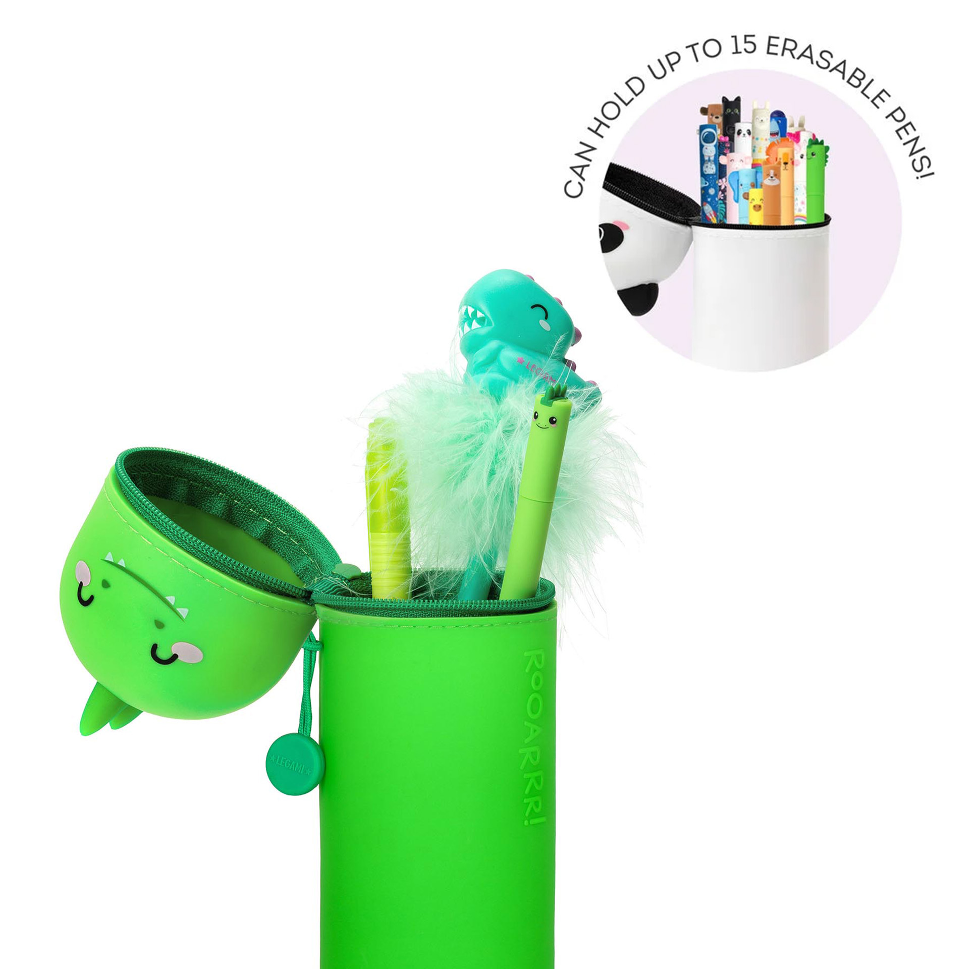 Legami 2 in 1 Federmäppchen aus Silikon Kawaii Dino Dinosaurier grün