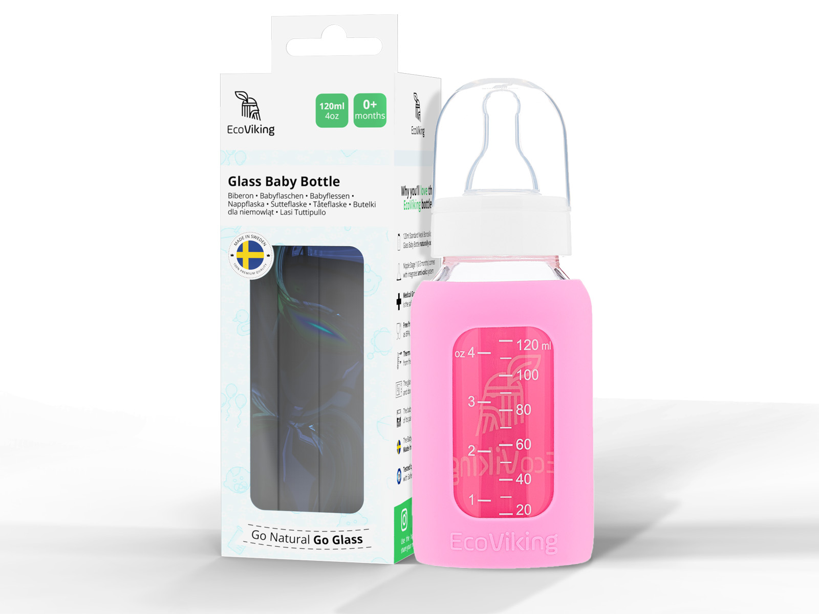 EcoViking Baby Standard Glasfläschchen Pink 120 ml