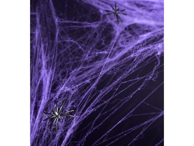 Spinnennetz für Halloween mit Spinnen in lila, 60 g