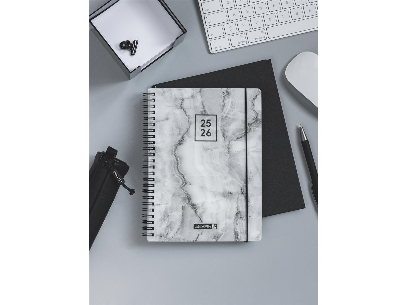 Brunnen Schülerkalender 2025 / 2026 Grey Marble A5 Kunststoff