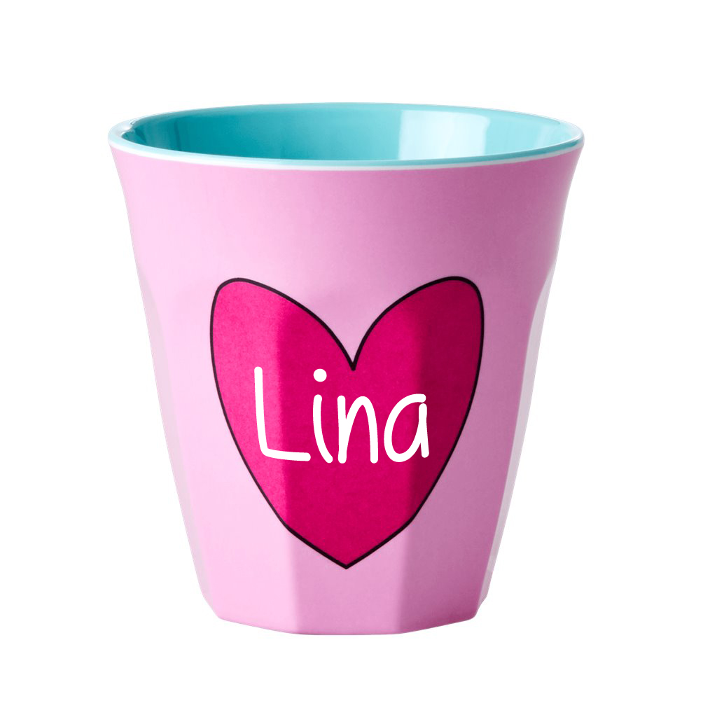 Elfenstall Rice Becher mit Wunsch-Namen personalisiert Medium Herz pink