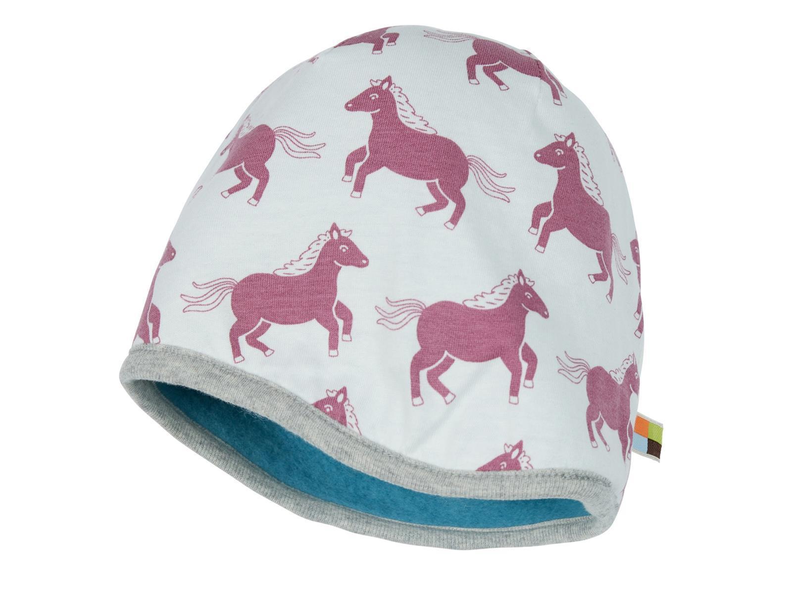 Loud + Proud Wendemütze Kindermütze Wollfleece topaz türkis Pferd 62/68