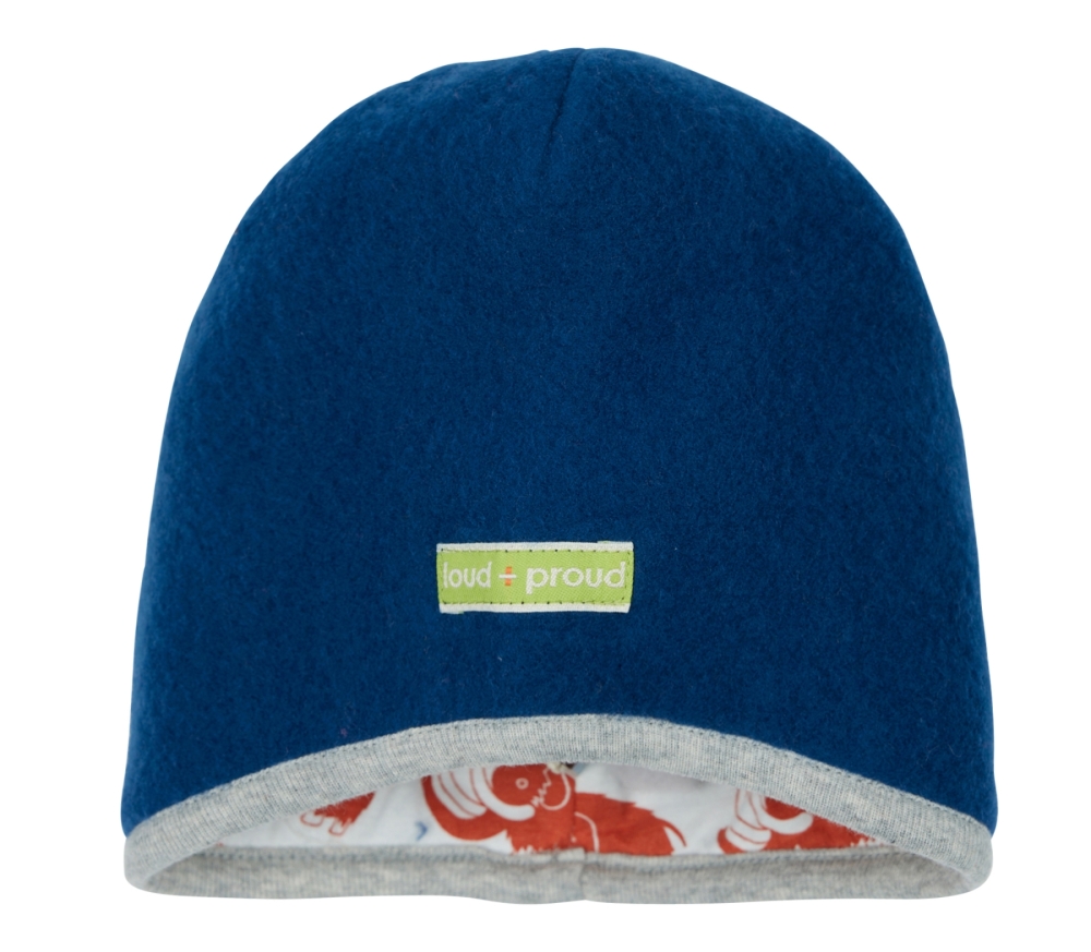 Loud + Proud Wendemütze Kindermütze Wollfleece ultramarin Mammut 110/116