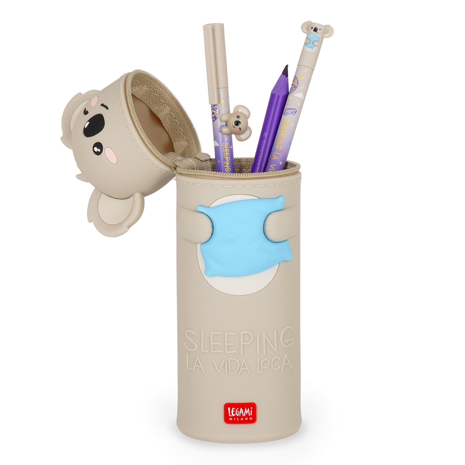 Legami 2 in 1 Federmäppchen Silikon Kawaii Sleeping la Vida Loca Koala