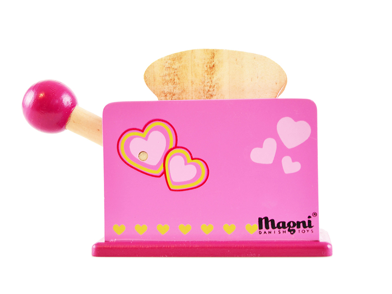 Magni Holz-Toaster mit Pop-Funktion mit Toastscheiben pink Herzmotiv
