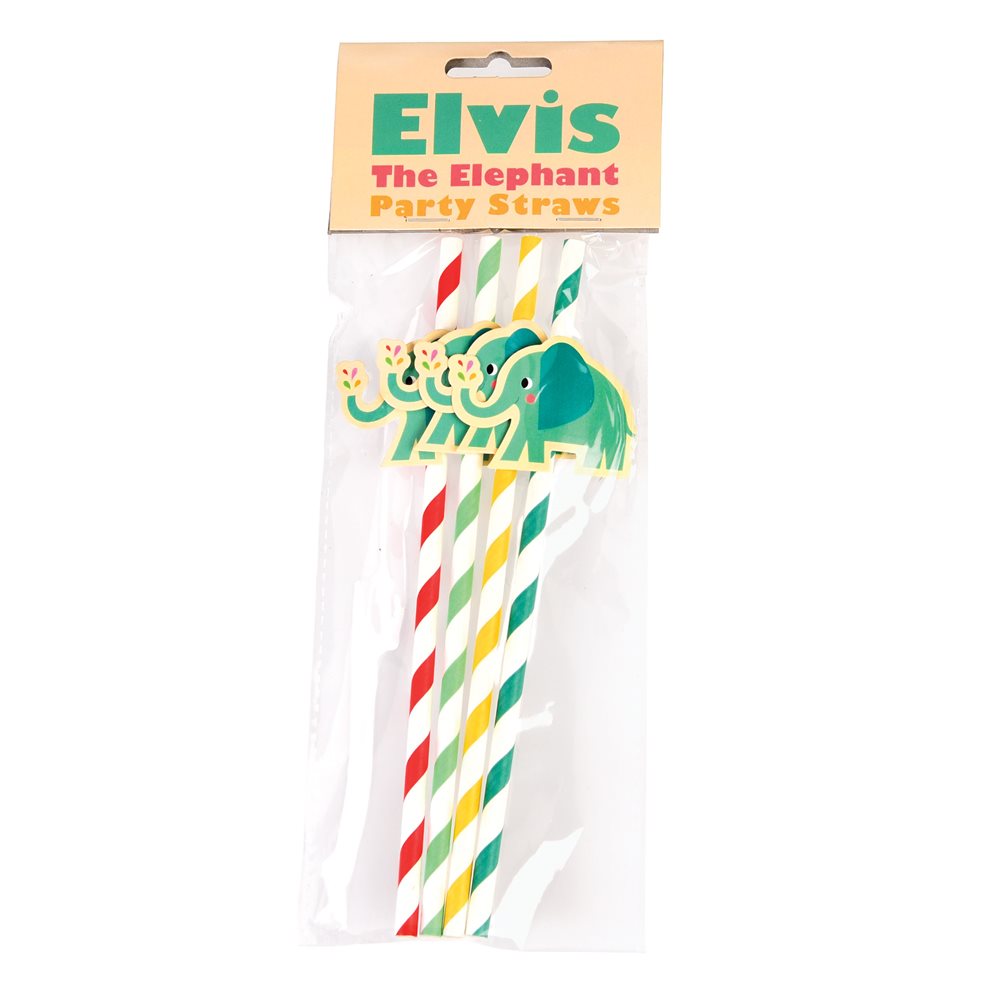 Rex International Kinder Papier-Strohhalme Röhrchen Elvis der Elefant 4 Stück
