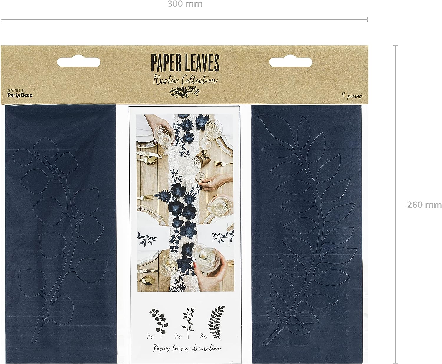 PartyDeco Hochzeitsdeko Tischdekoration Papierzweige Navy blue Blau