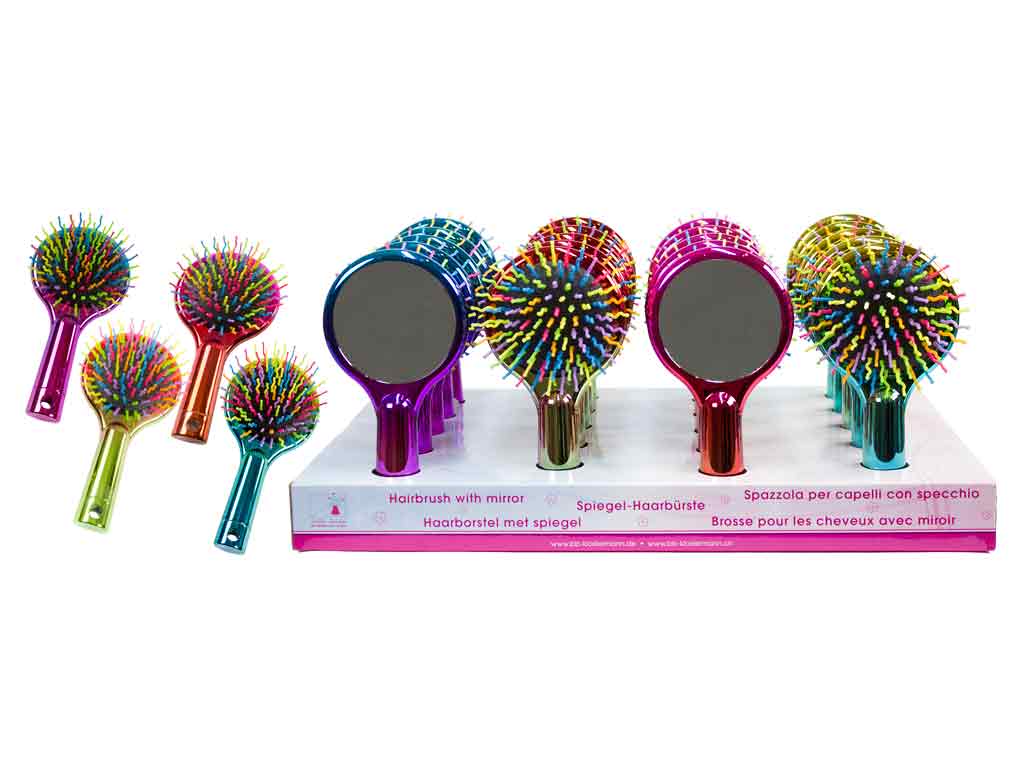 Kinder Haarbürste rund mit Spiegel, farblich sortiert