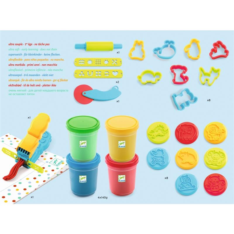 Djeco Starterset Knete mit 4 Dosen & 15 Werkzeugen Djeco Starterset Knete mit 4 Dosen & 15 Werkzeugen
