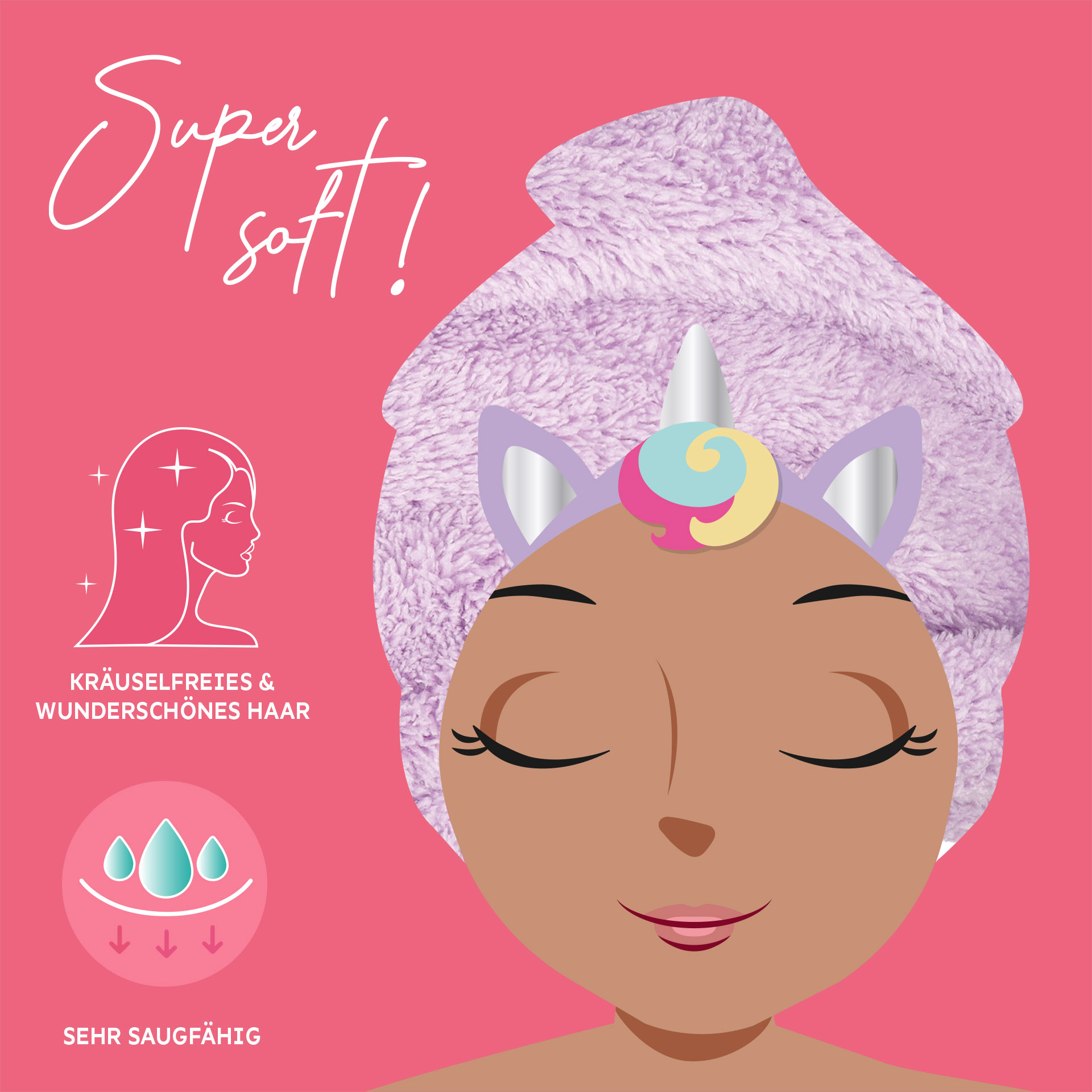 Legami Turban-Handtuch für die Haare - Love my Hair Unicorn Einhorn
