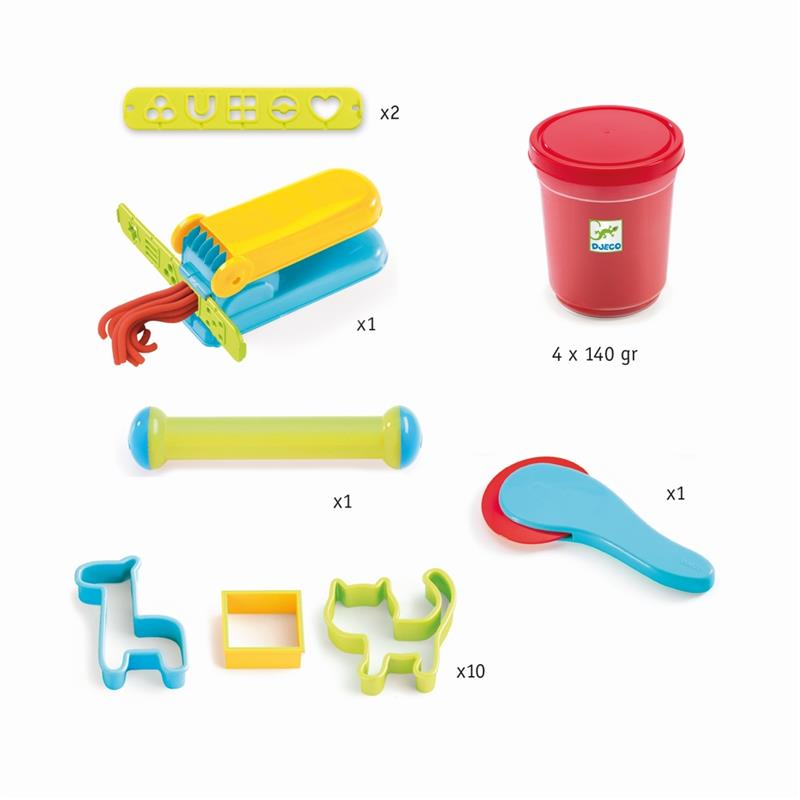Djeco Starterset Knete mit 4 Dosen & 15 Werkzeugen