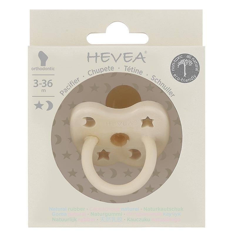 Hevea Schnuller Kautschuk Mond Sterne ab 3 Monate Milky White kiefergerecht